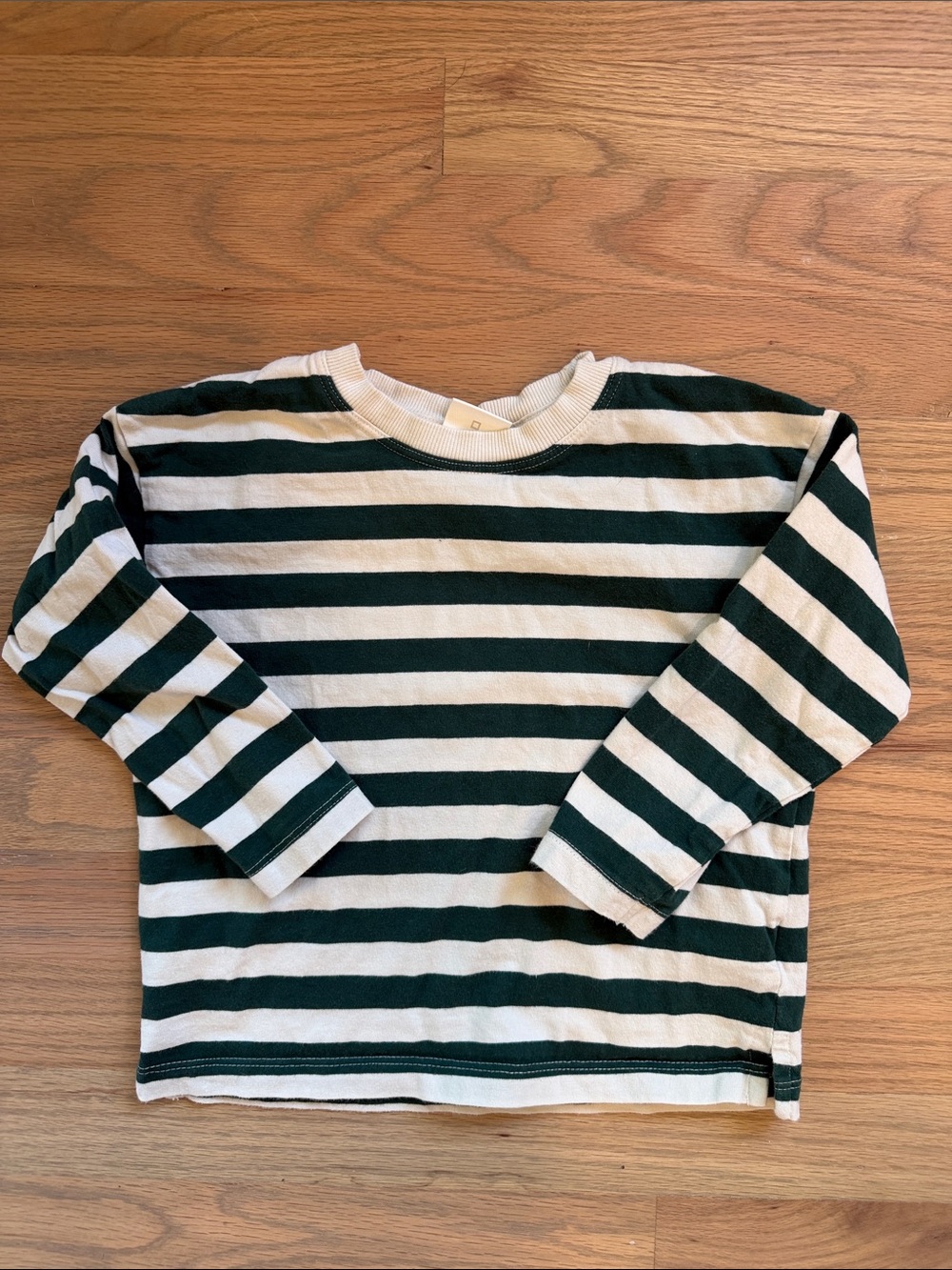 Zara Green and White Striped Thick Cotton Long-Sleeve Tee Boys 4T